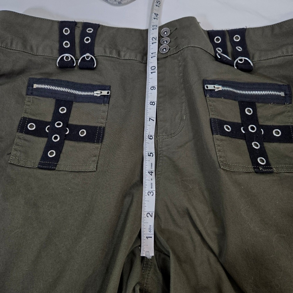 Hot Topic Mall Goth Olive Green Zipper Flare Strap Pants Plus Size 20 Alt Punk - Picture 8 of 14